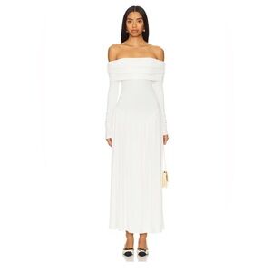 Off Shoulder Ruched Midi Dress in Ivory
WeWoreWhat